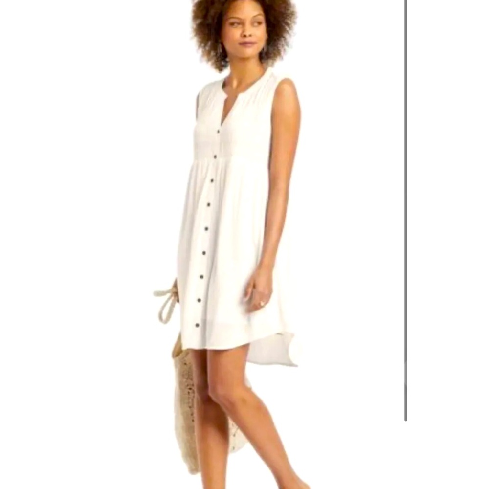 Knox Rose Smocked Button Down Dress - White, Size Medium